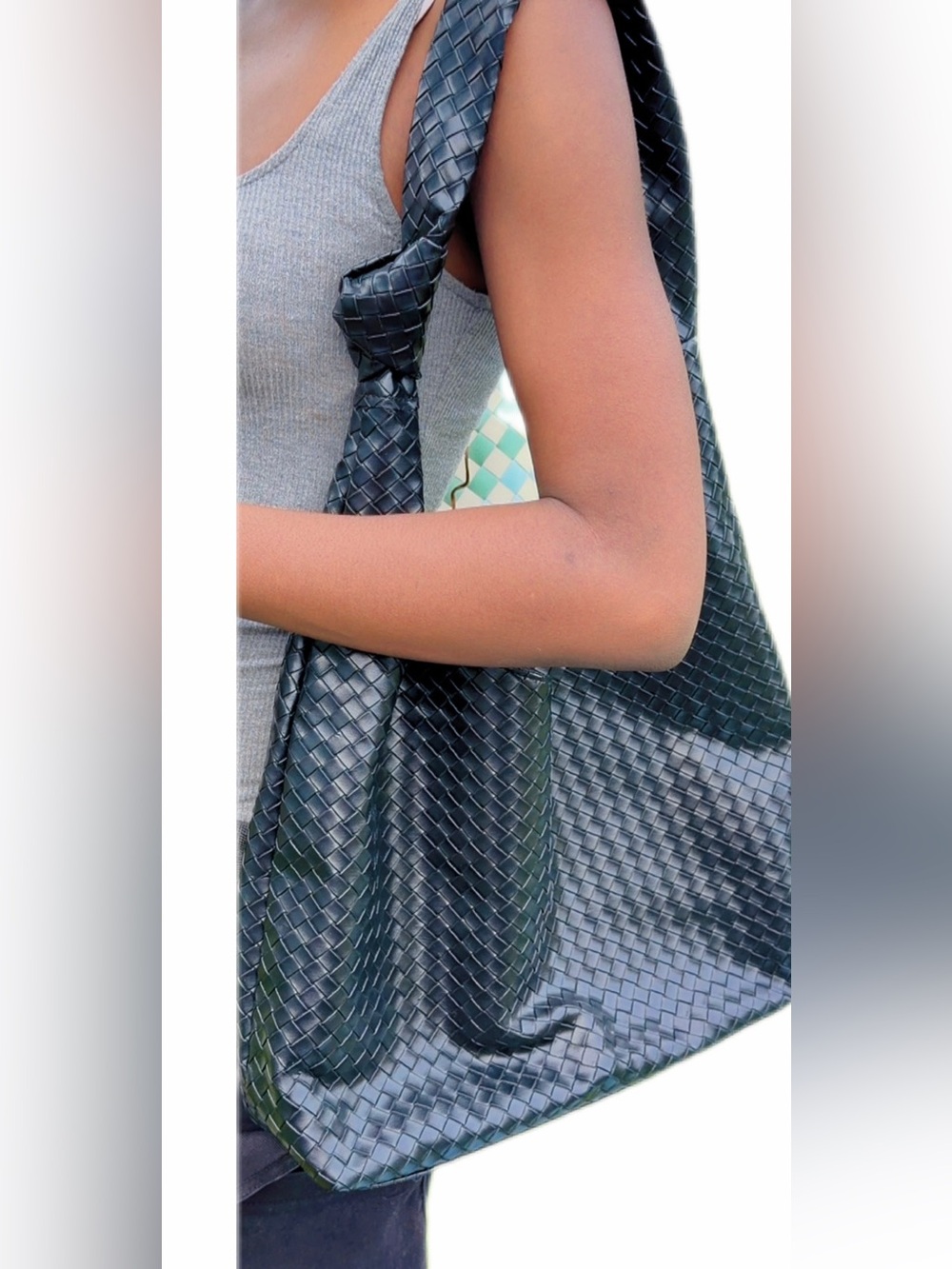 Black Woven Oversized Shoulder Tote Bag Everyday Purse